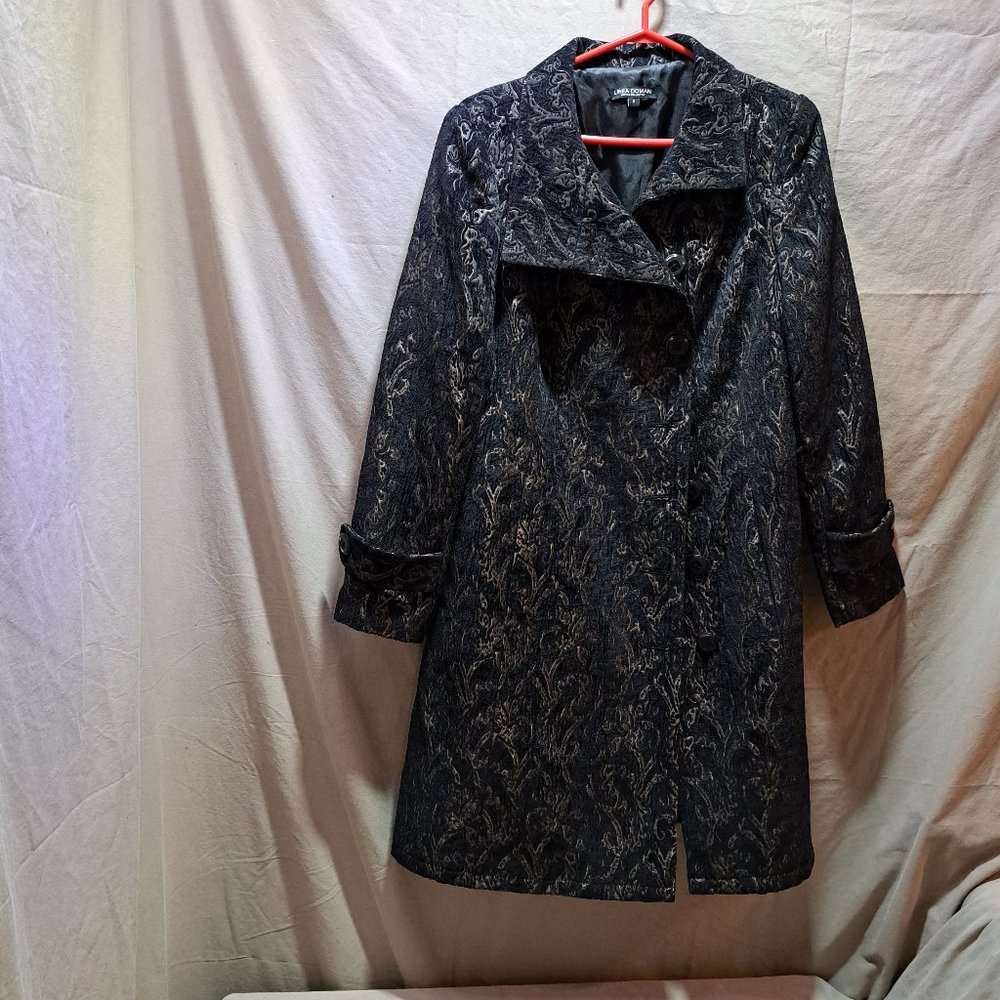Woman's black and gold 3/4 length coat